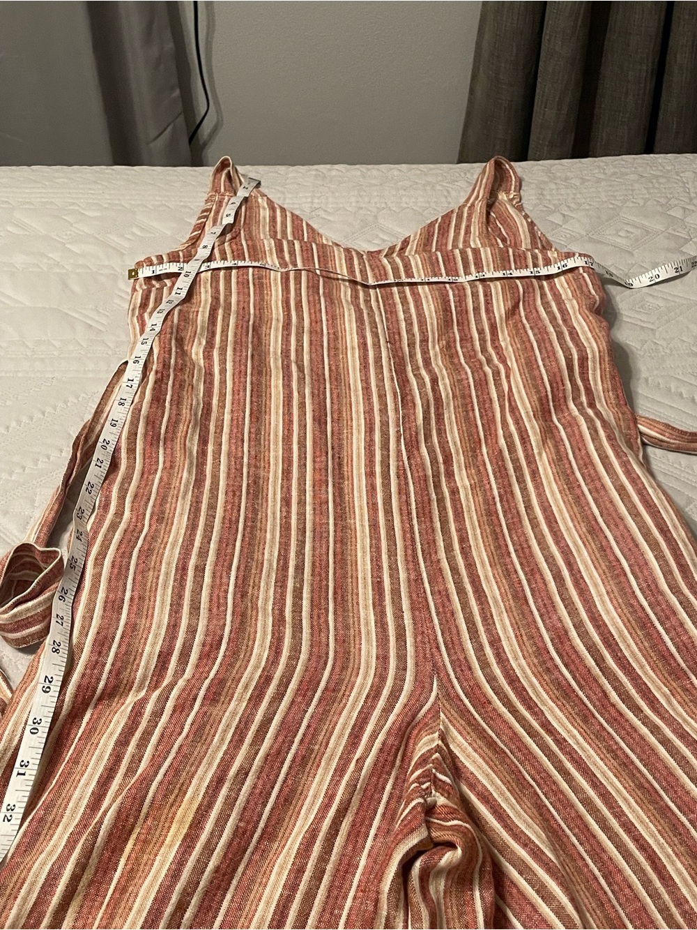 dip Striped V-Neck Sleeveless Jumpsuit in Rust and Cream - Picture 11 of 16